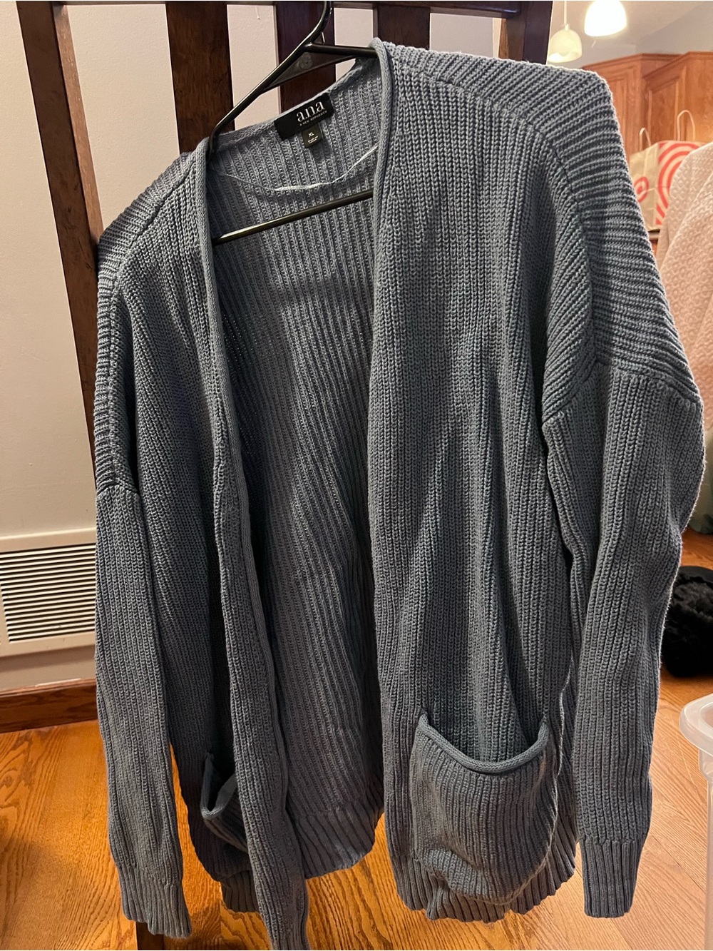 a.n.a Men's Open-Front Slate Blue Knit Cardigan with Pockets
